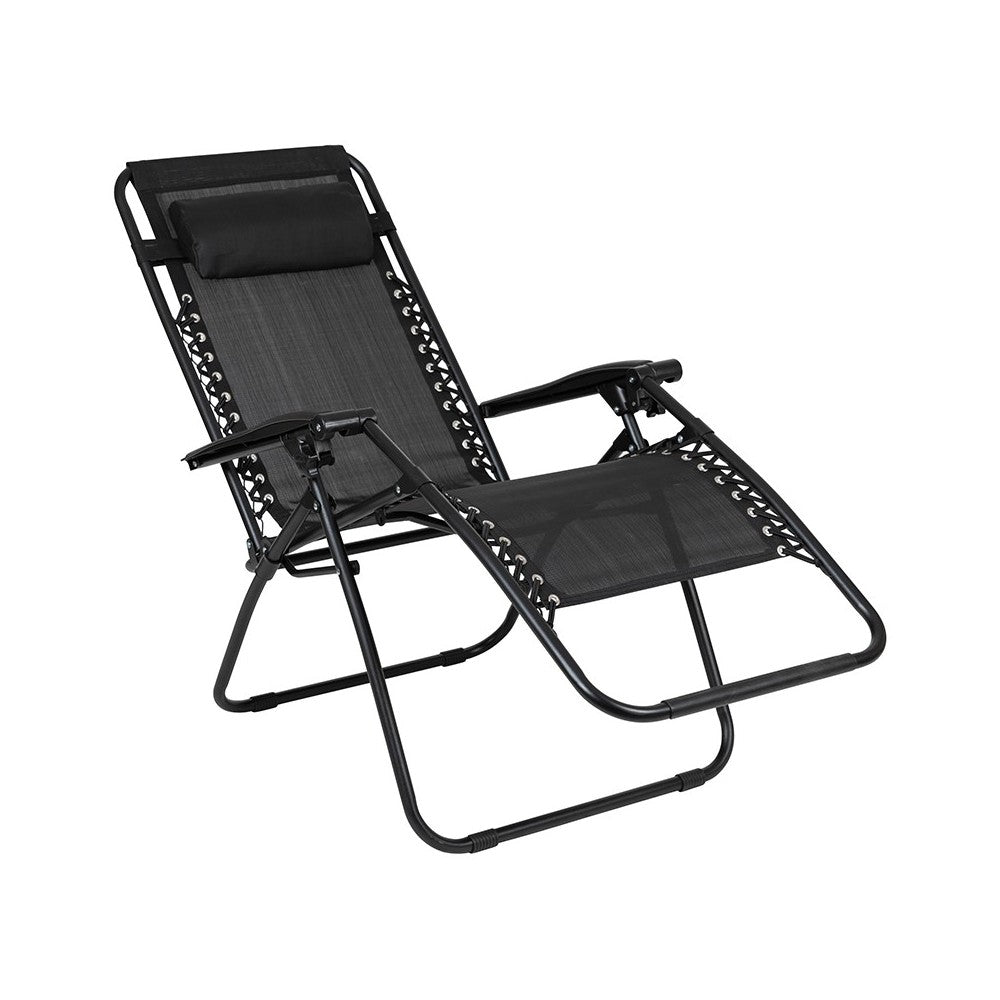 Adjustable Folding Mesh Zero Gravity Reclining Lounge Chair with Pillow and Cup Holder Tray in Black, Set of 2
