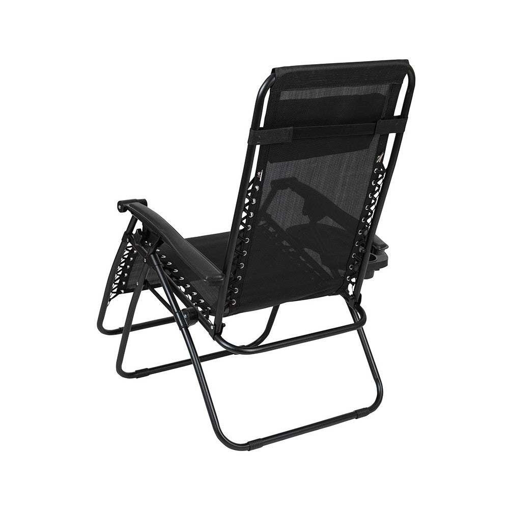 Adjustable Folding Mesh Zero Gravity Reclining Lounge Chair with Pillow and Cup Holder Tray in Black, Set of 2