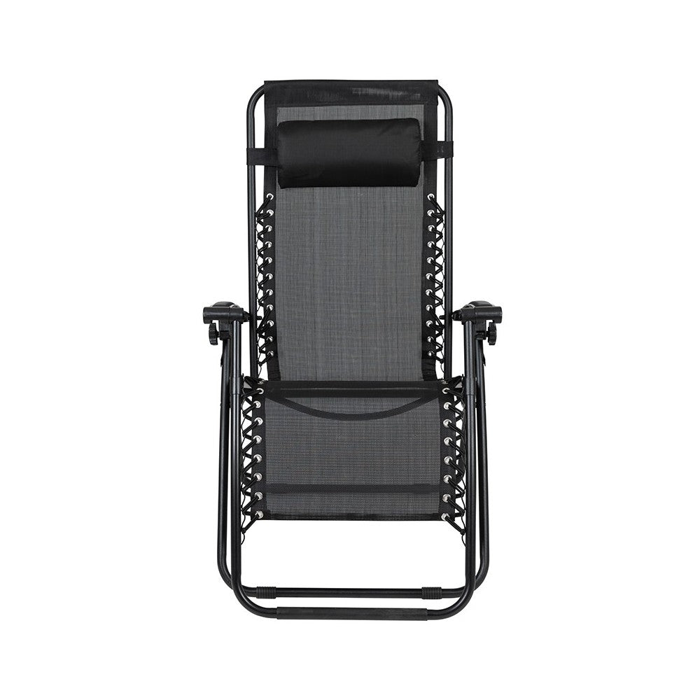 Adjustable Folding Mesh Zero Gravity Reclining Lounge Chair with Pillow and Cup Holder Tray in Black, Set of 2