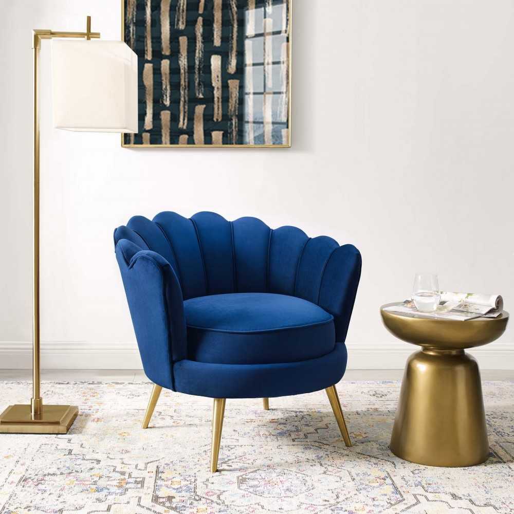 Admire Scalloped Edge Performance Velvet Accent Armchair, Navy