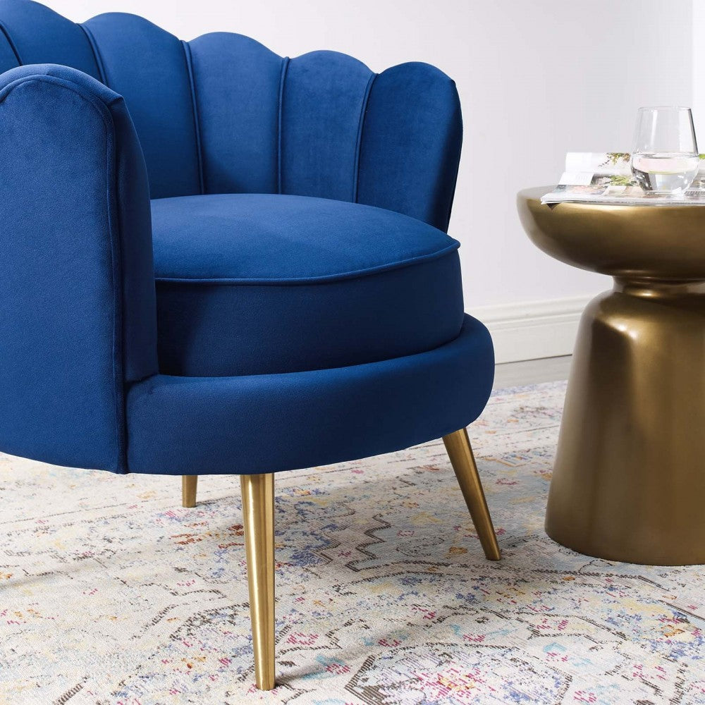 Admire Scalloped Edge Performance Velvet Accent Armchair, Navy