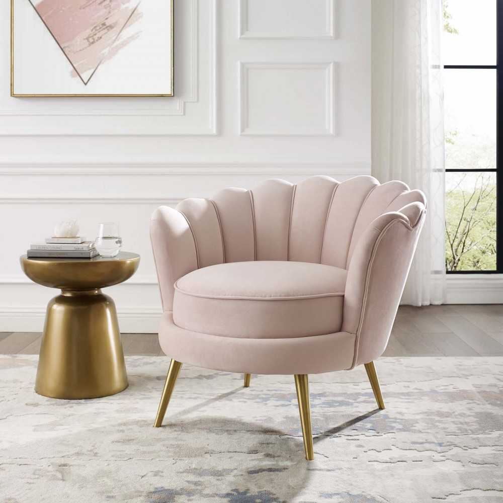 Admire Scalloped Edge Performance Velvet Accent Armchair, Pink