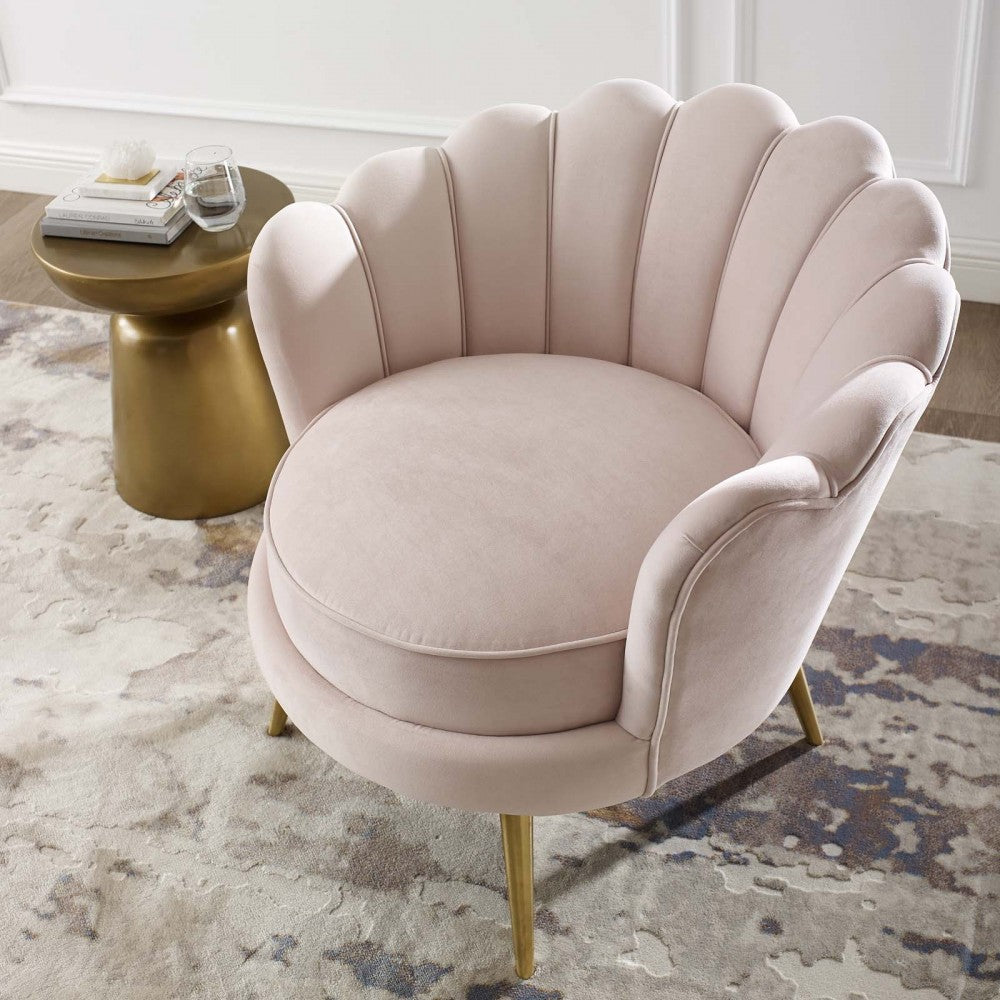 Admire Scalloped Edge Performance Velvet Accent Armchair, Pink