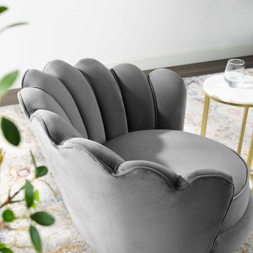 Admire Scalloped Edge Performance Velvet Accent Armchair, Gray