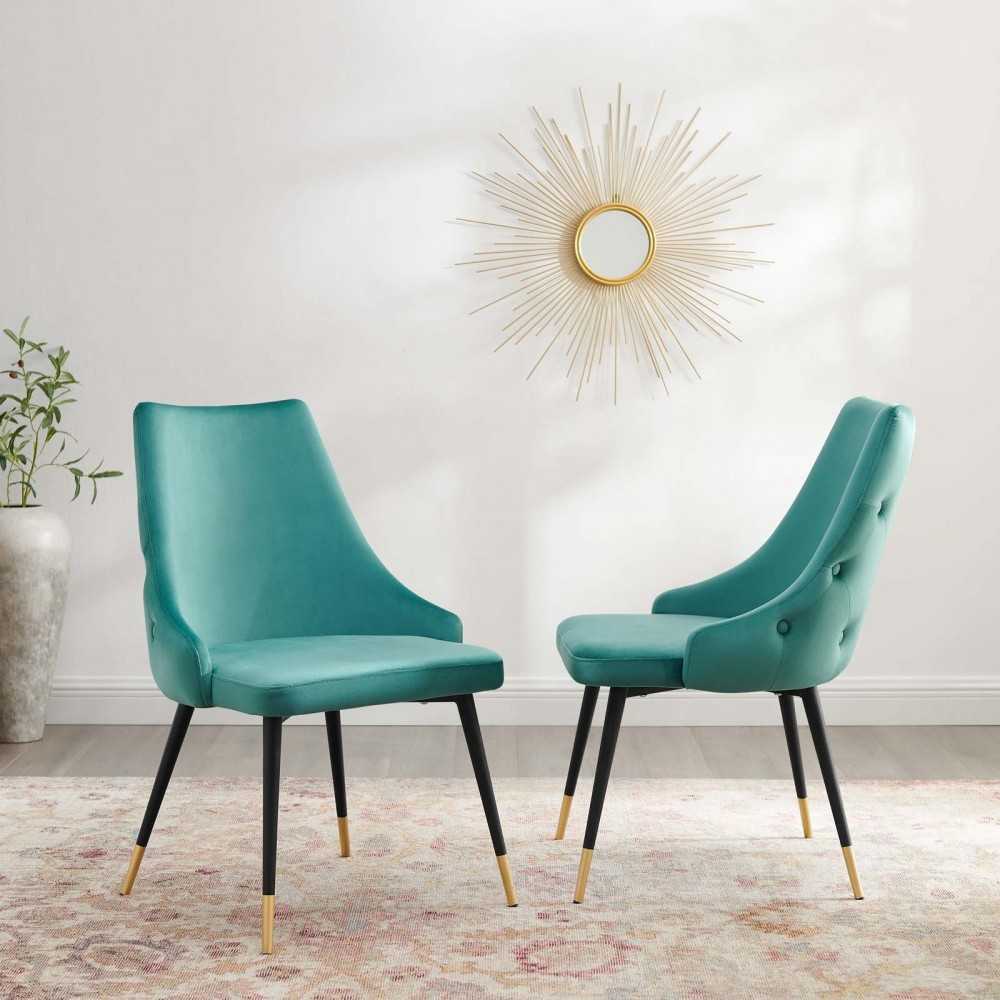 Adorn Dining Side Chair Performance Velvet Set of 2, Teal