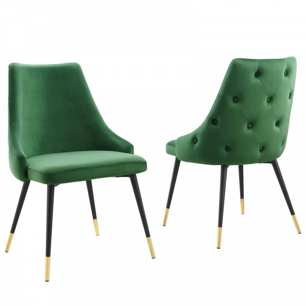 Adorn Dining Side Chair Performance Velvet Set of 2, Emerald