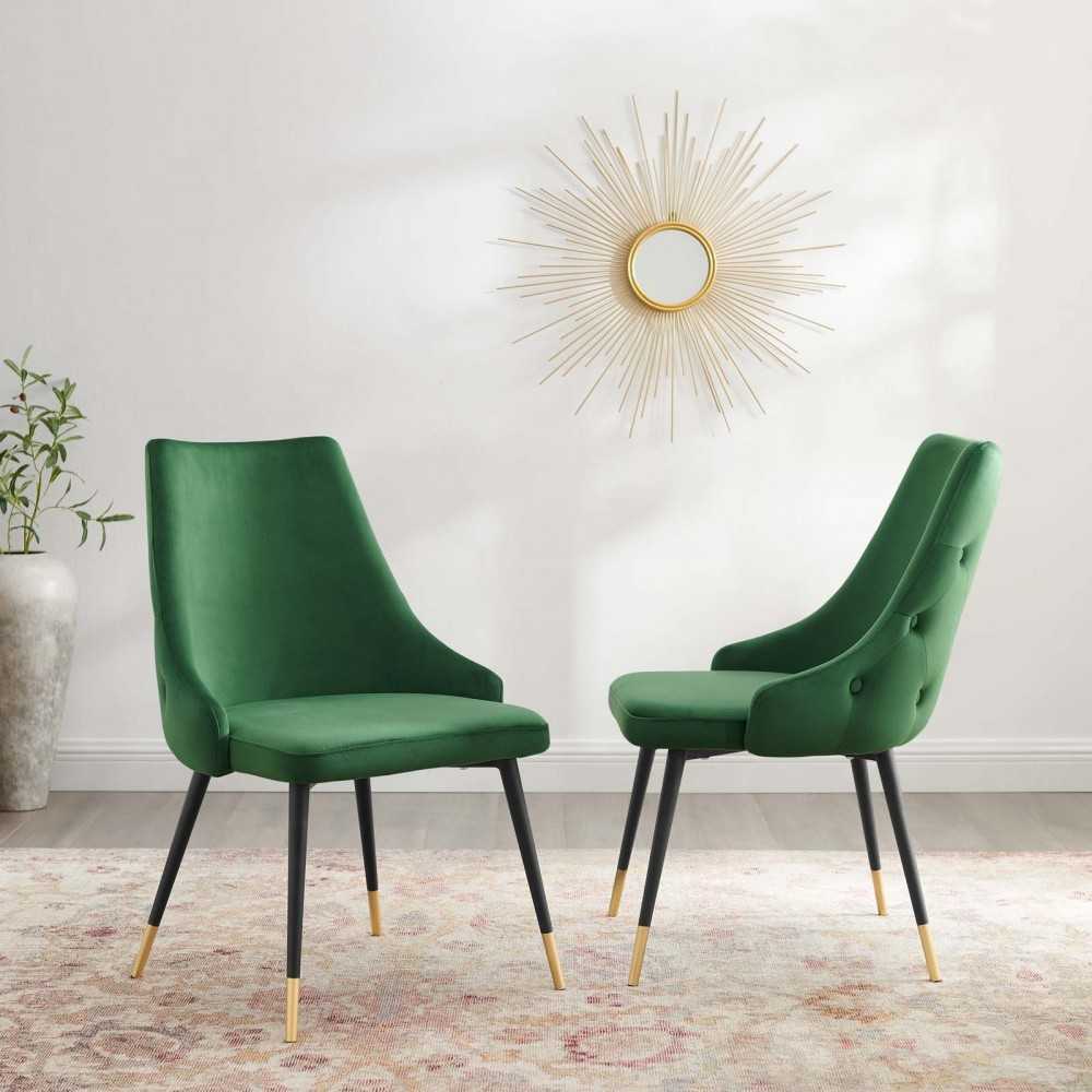 Adorn Dining Side Chair Performance Velvet Set of 2, Emerald