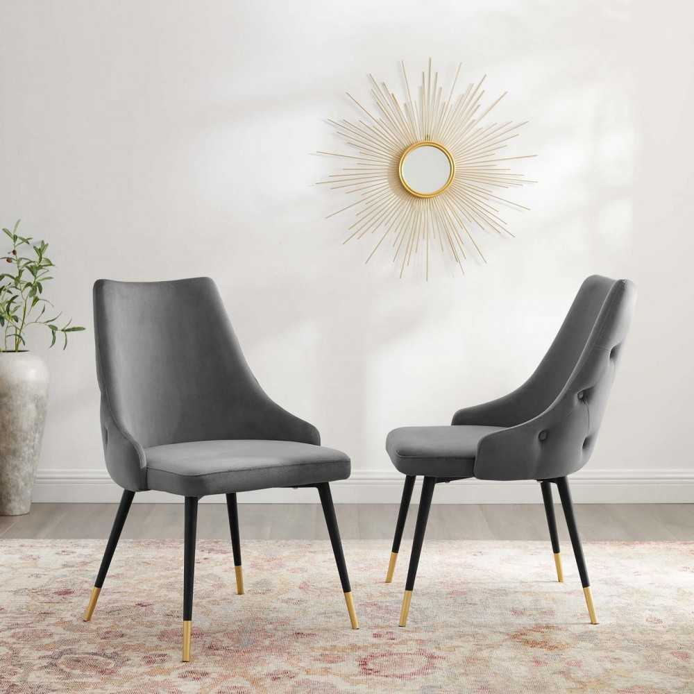 Adorn Dining Side Chair Performance Velvet Set of 2, Gray