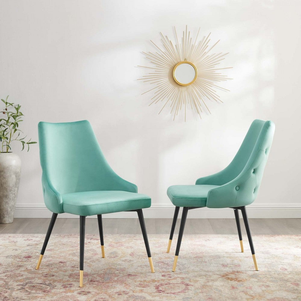 Adorn Dining Side Chair Performance Velvet Set of 2, Mint