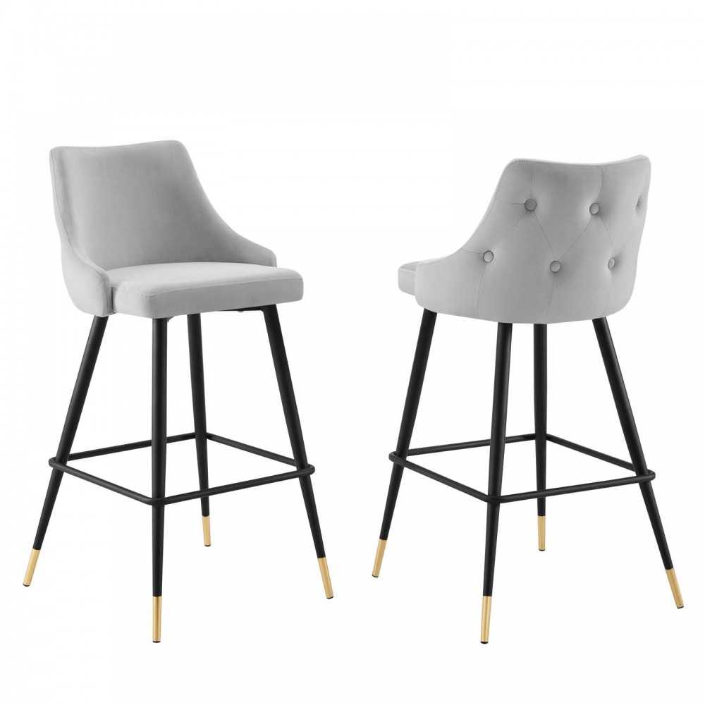 Adorn Performance Velvet Bar Stool Set of 2, Light Gray