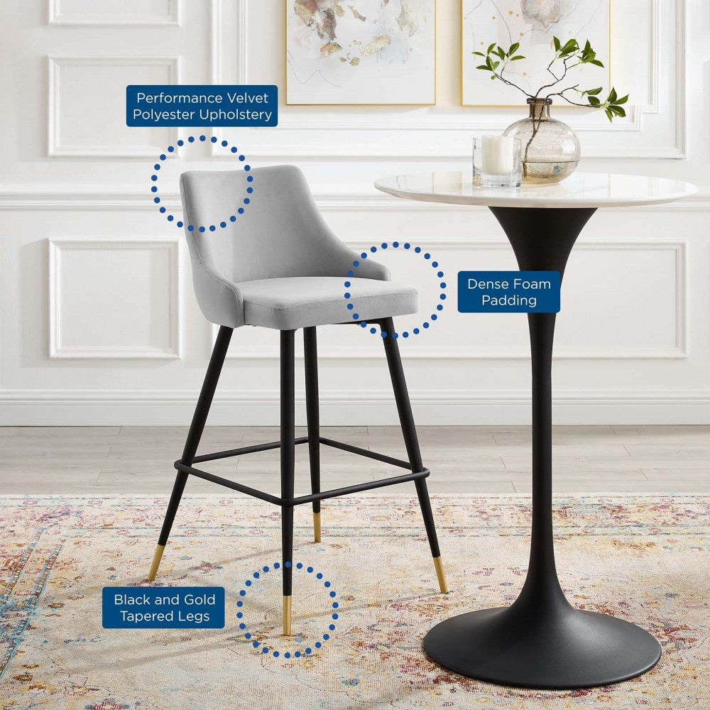 Adorn Performance Velvet Bar Stool Set of 2, Light Gray