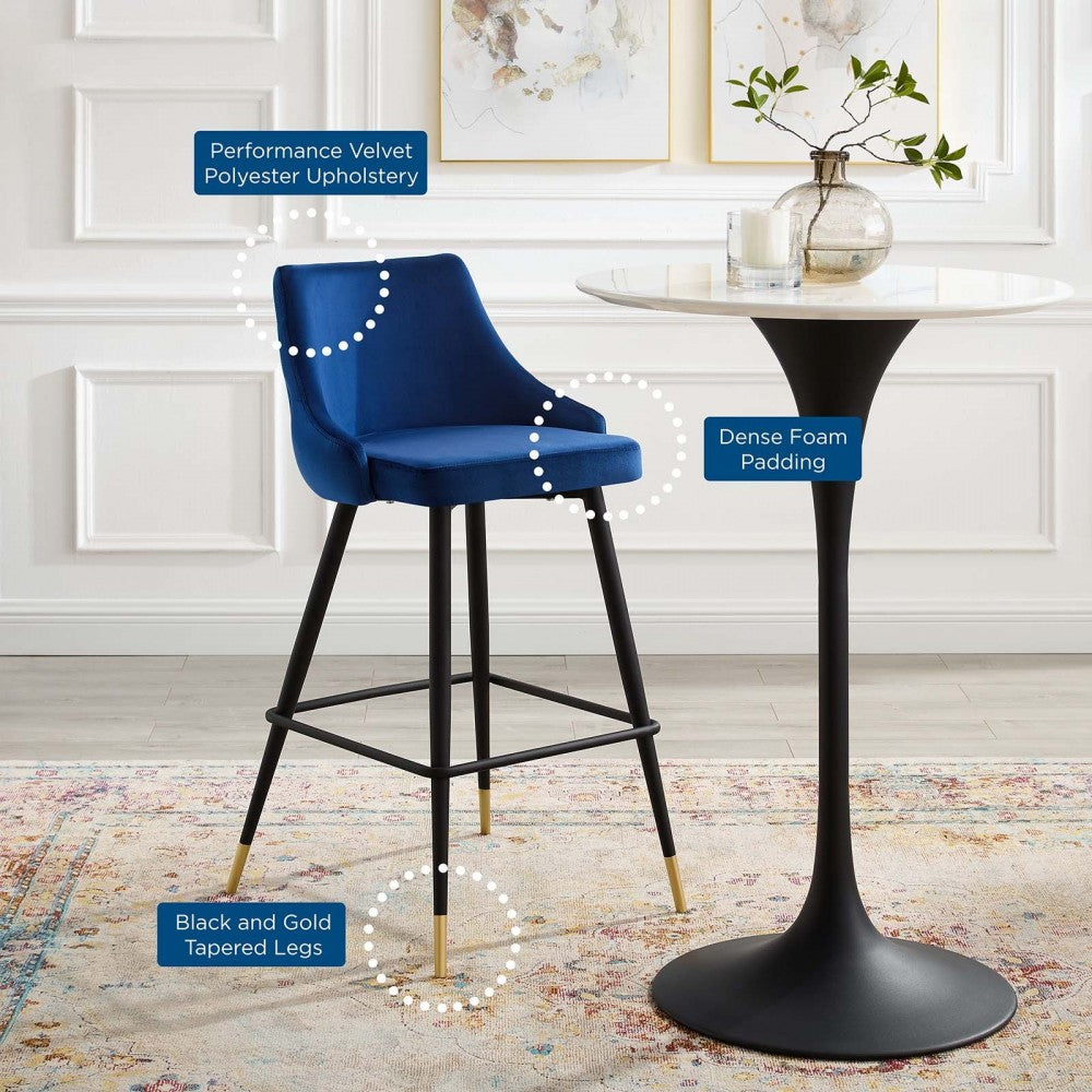 Adorn Performance Velvet Bar Stool Set of 2, Navy