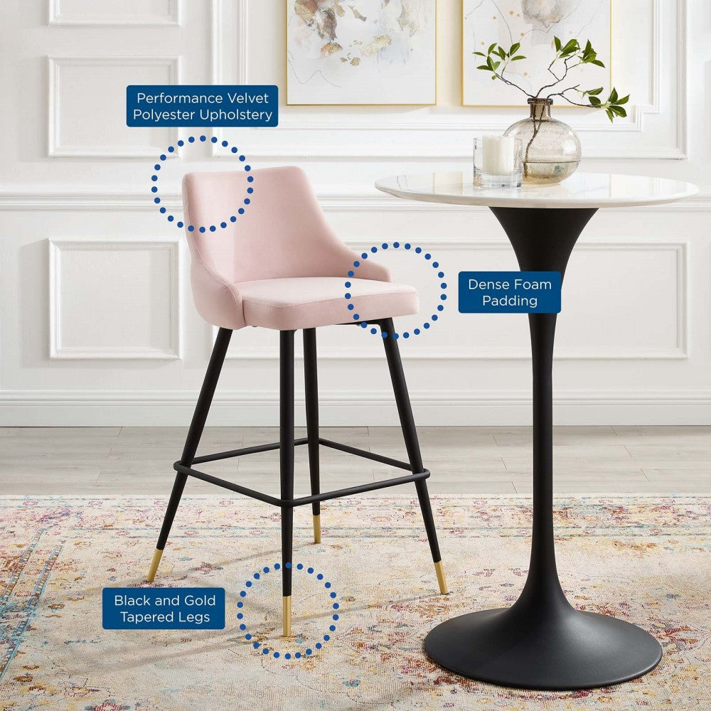 Adorn Performance Velvet Bar Stool Set of 2, Pink