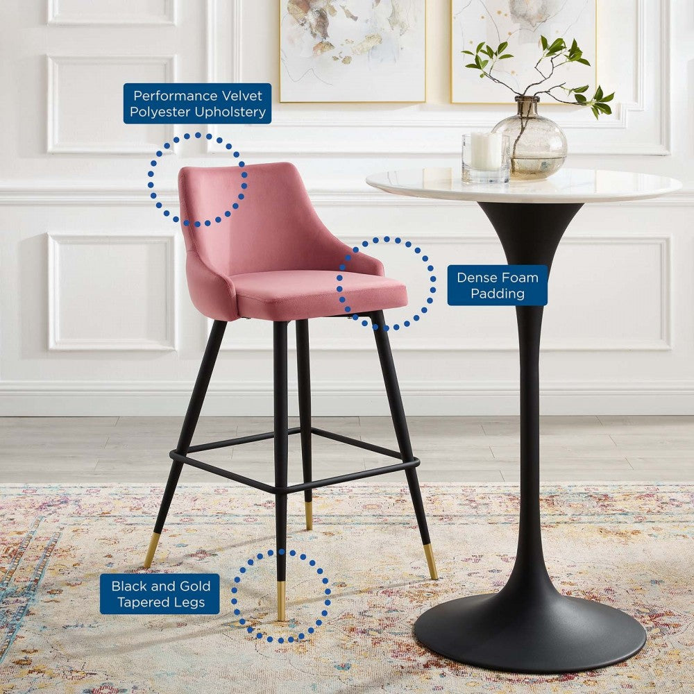 Adorn Performance Velvet Bar Stool Set of 2, Dusty Rose
