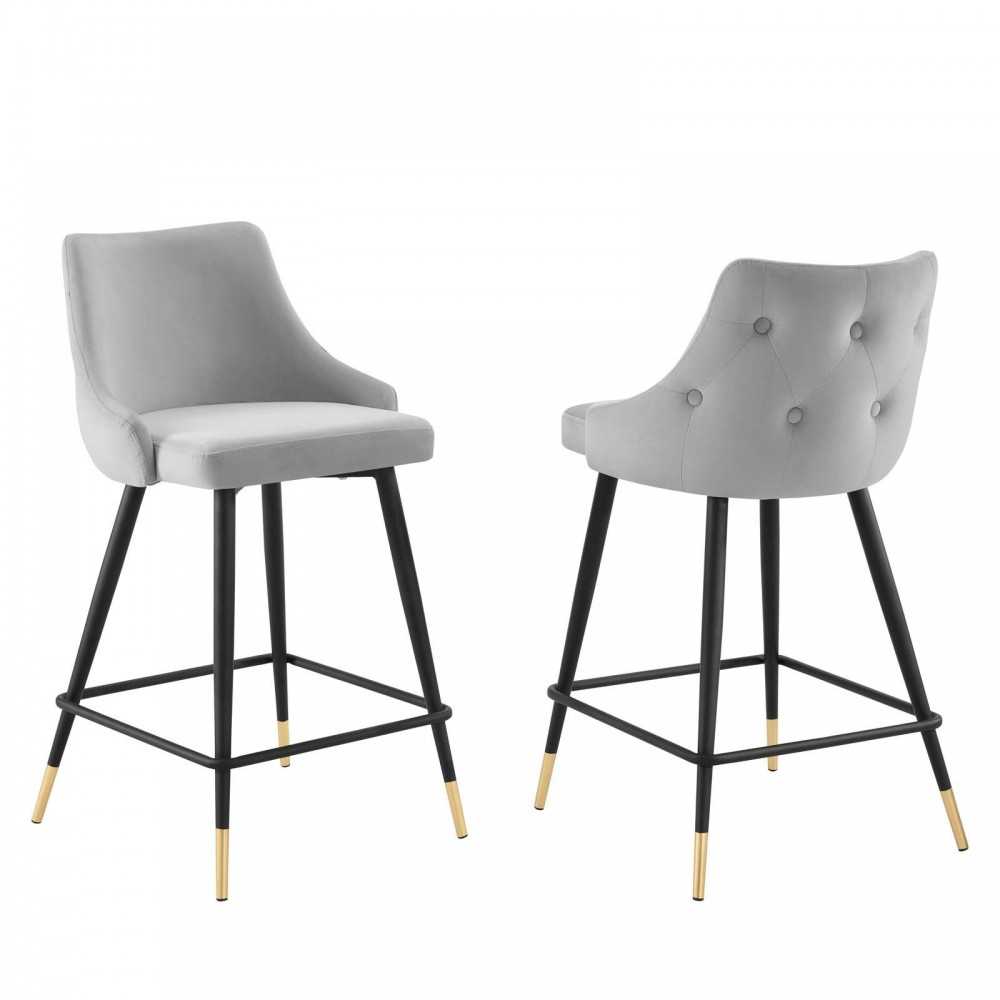 Adorn Performance Velvet Counter Stool Set of 2, Light Gray