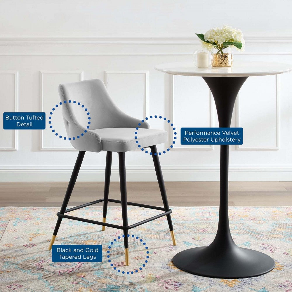 Adorn Performance Velvet Counter Stool Set of 2, Light Gray