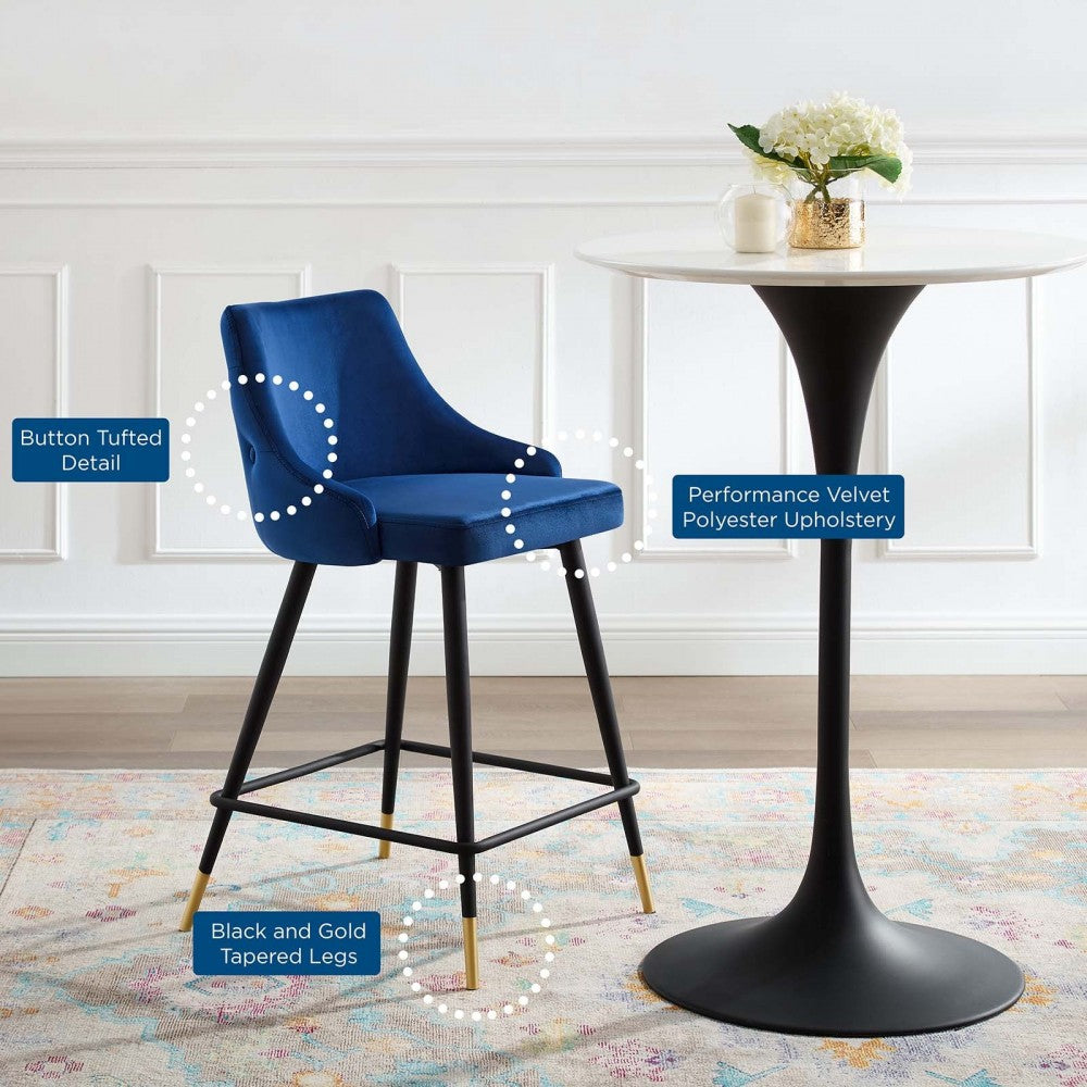 Adorn Performance Velvet Counter Stool Set of 2, Navy