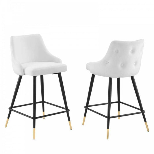 Adorn Performance Velvet Counter Stool Set of 2, White