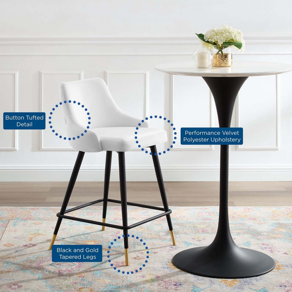 Adorn Performance Velvet Counter Stool Set of 2, White