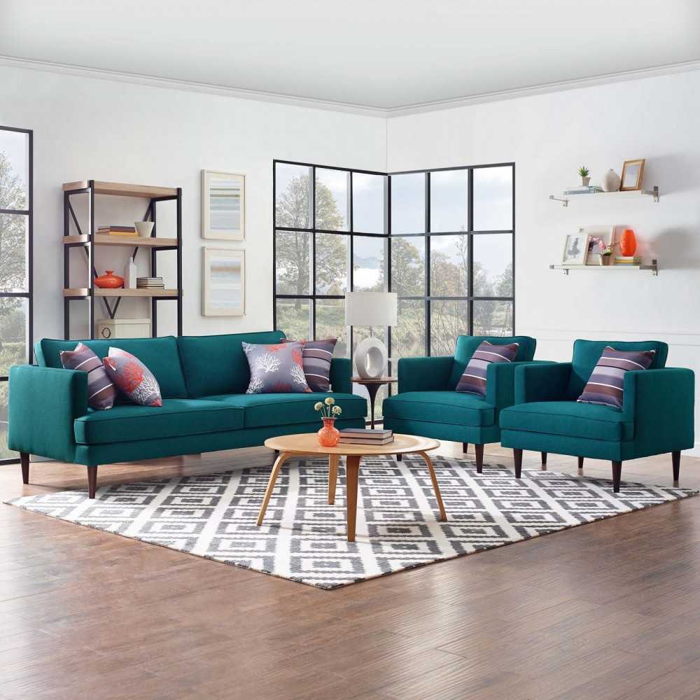 Agile 3 Piece Upholstered Fabric Set, Teal