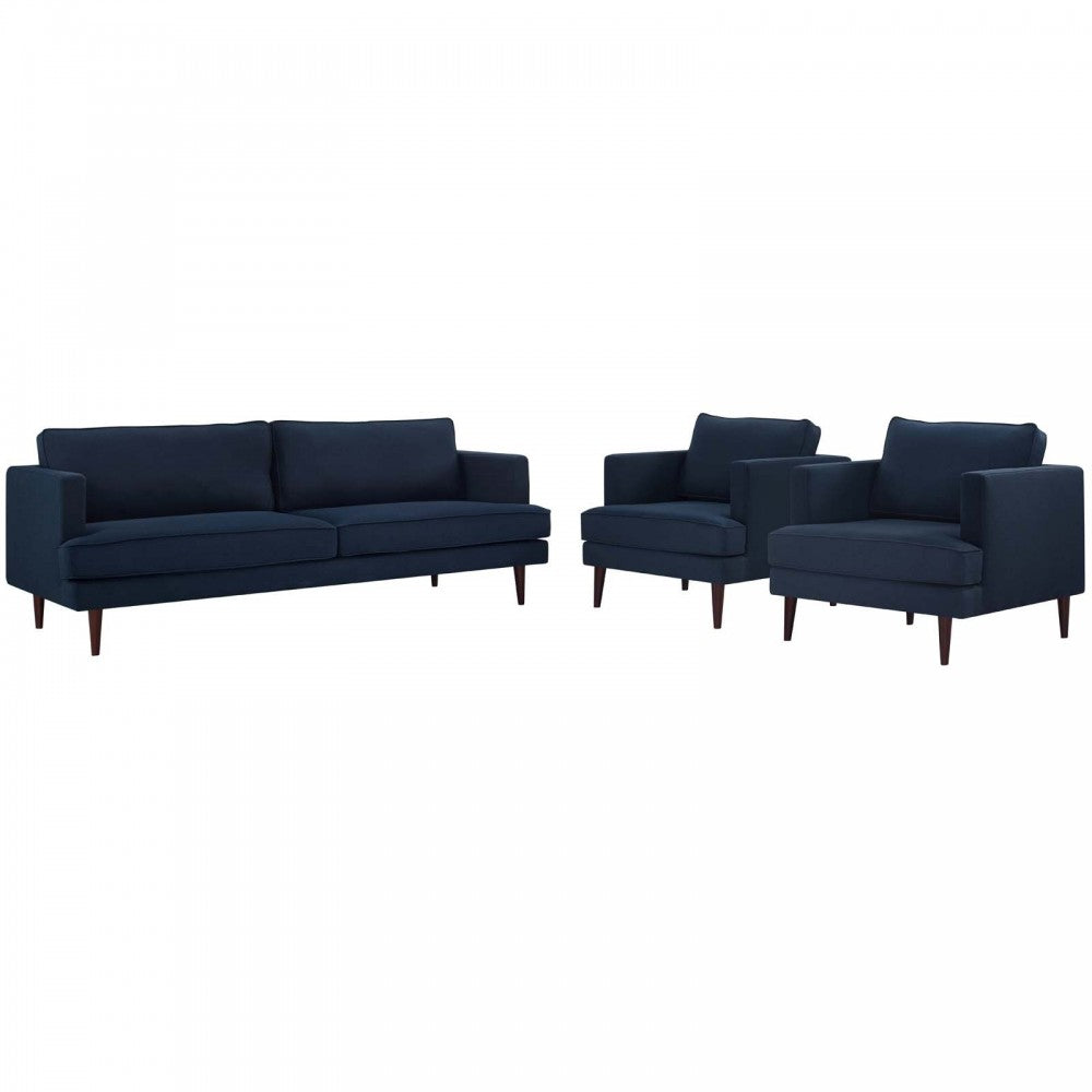 Agile 3 Piece Upholstered Fabric Set, Blue