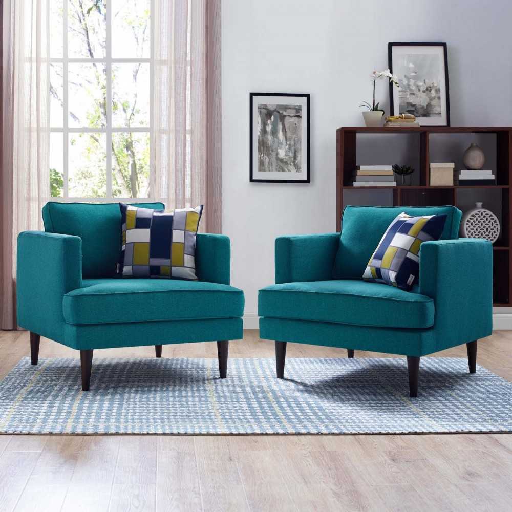 Agile Upholstered Fabric Armchair Set of 2, Teal