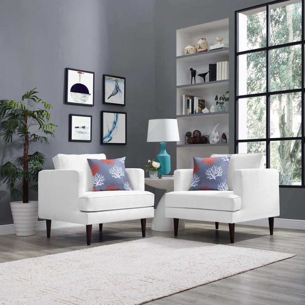 Agile Upholstered Fabric Armchair Set of 2, White