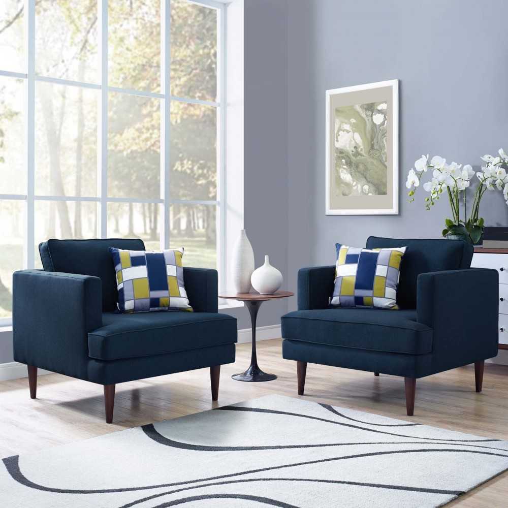 Agile Upholstered Fabric Armchair Set of 2, Blue