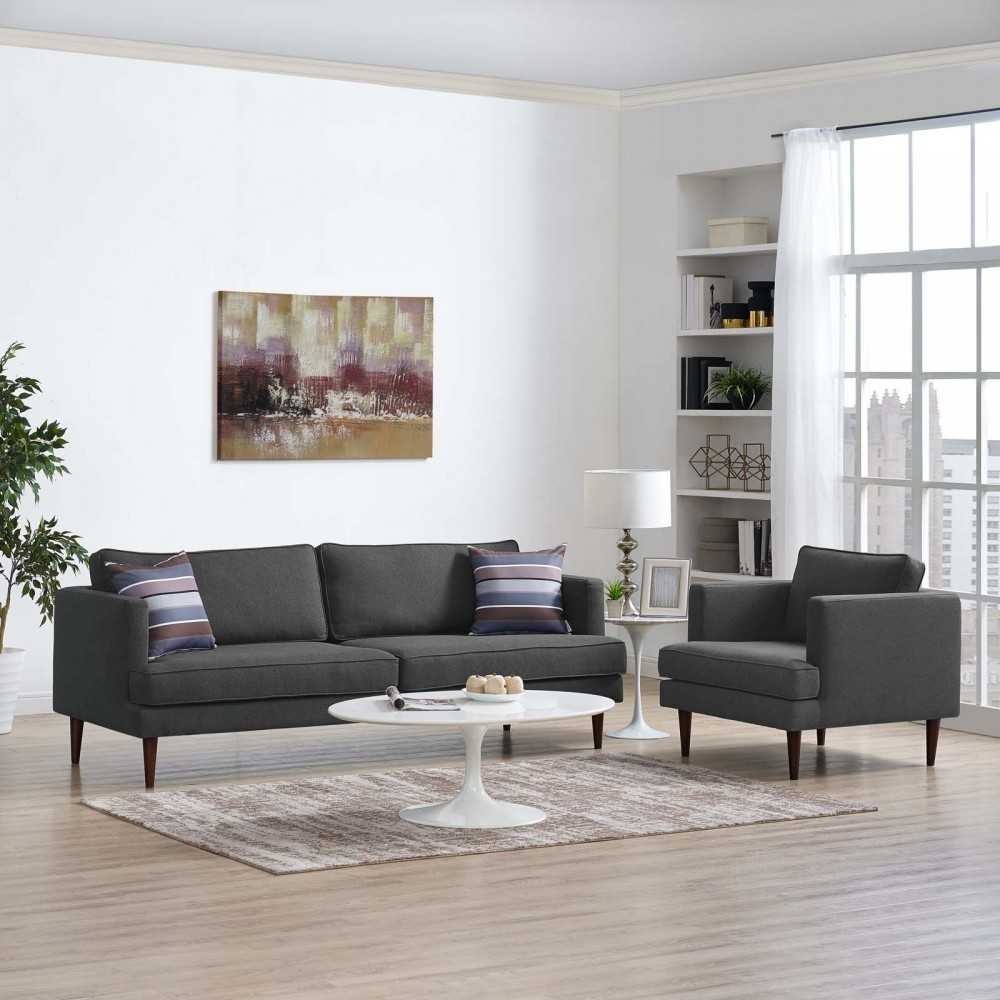 Agile Upholstered Fabric Sofa and Armchair Set, Gray