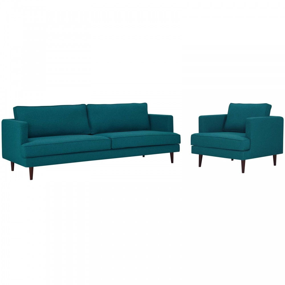 Agile Upholstered Fabric Sofa and Armchair Set, Teal