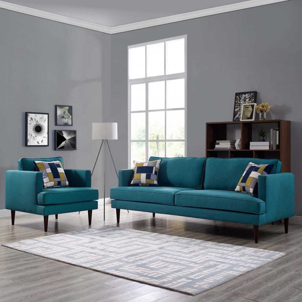 Agile Upholstered Fabric Sofa and Armchair Set, Teal