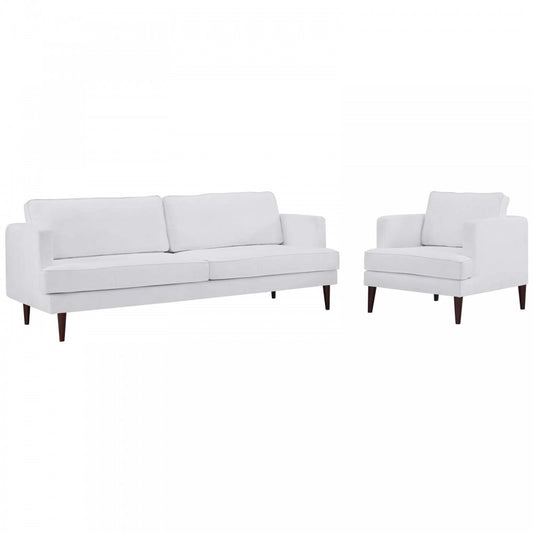 Agile Upholstered Fabric Sofa and Armchair Set, White