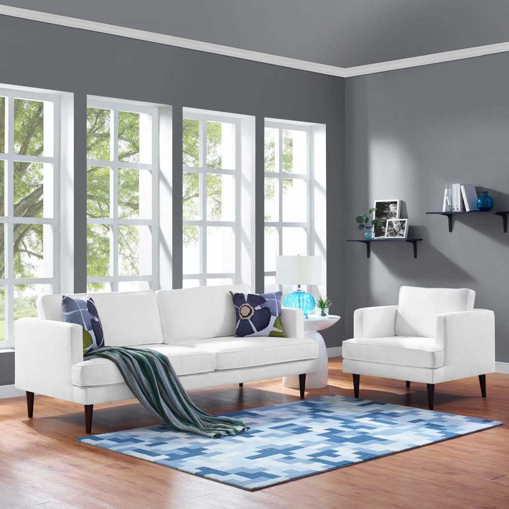 Agile Upholstered Fabric Sofa and Armchair Set, White