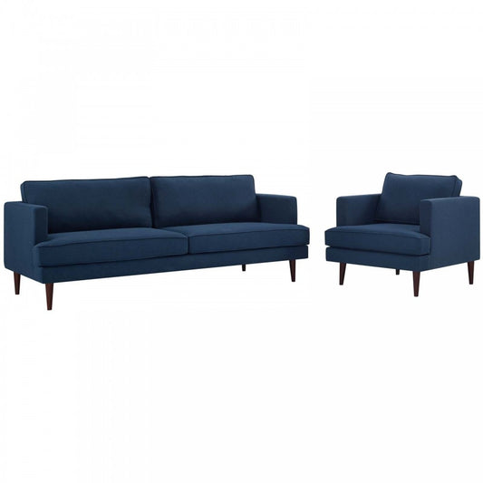 Agile Upholstered Fabric Sofa and Armchair Set, Blue