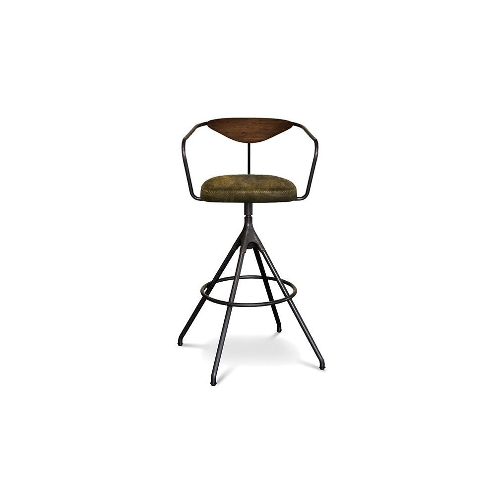 Akron Jin Green Leather Bar Stool