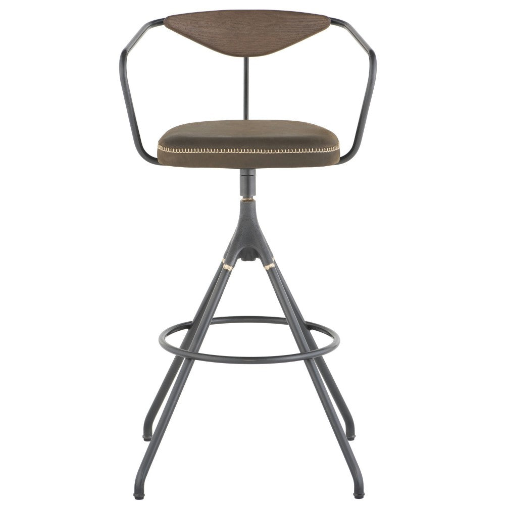 Akron Jin Green Leather Bar Stool