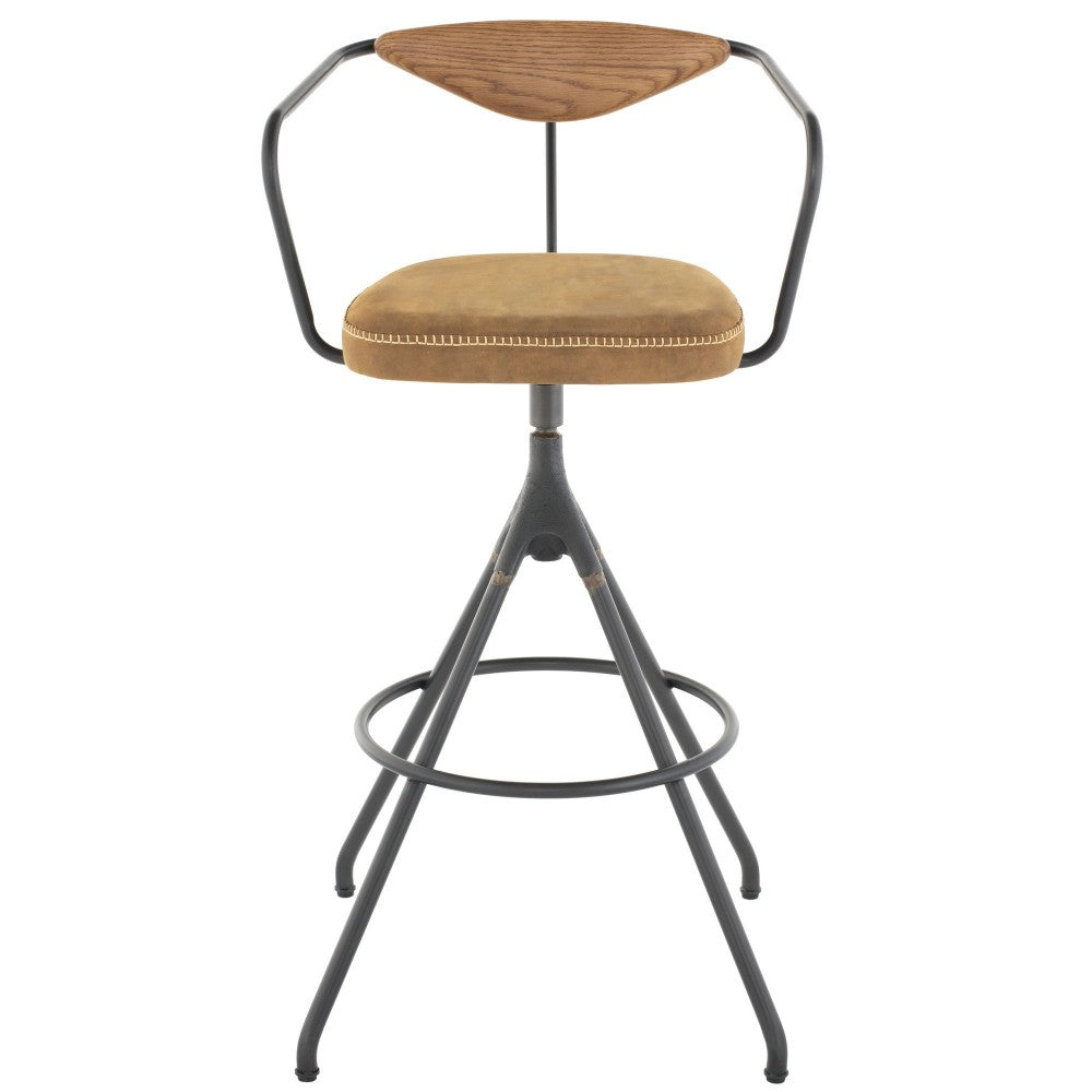 Akron Umber Tan Leather Bar Stool