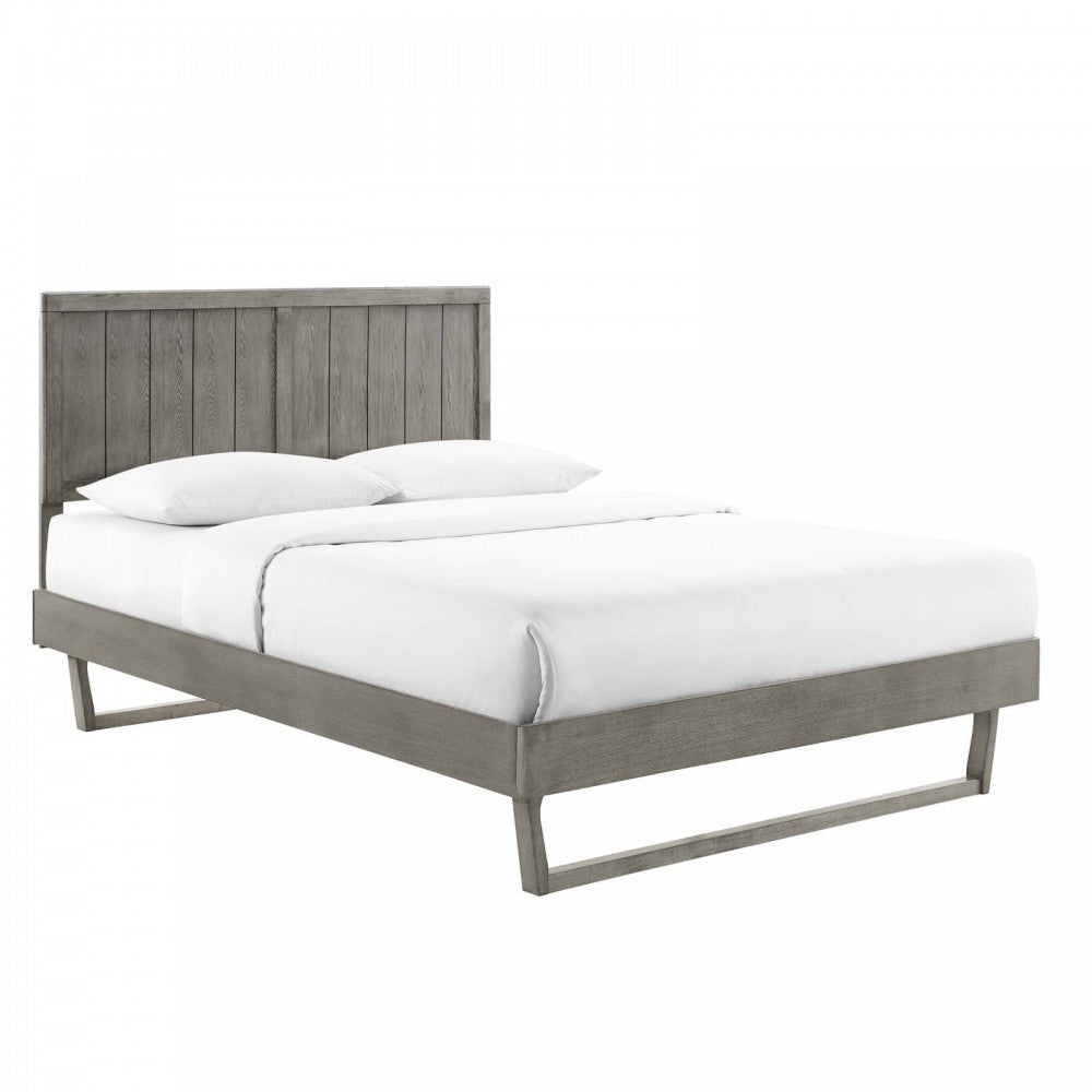 Alana Full Wood Platform Bed With Angular Frame, Gray