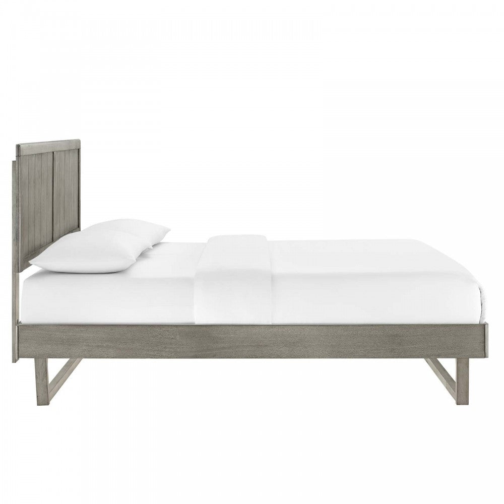 Alana Full Wood Platform Bed With Angular Frame, Gray