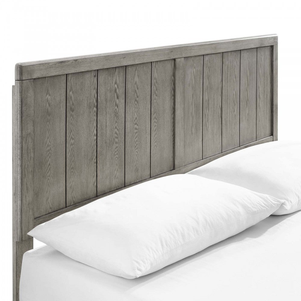 Alana Full Wood Platform Bed With Angular Frame, Gray