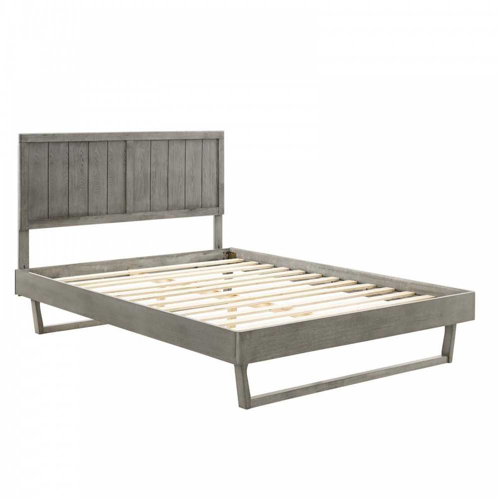 Alana Full Wood Platform Bed With Angular Frame, Gray