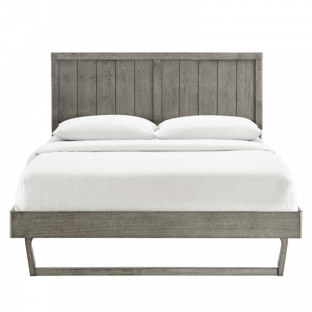 Alana Full Wood Platform Bed With Angular Frame, Gray