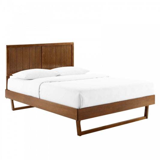 Alana Full Wood Platform Bed With Angular Frame, Walnut