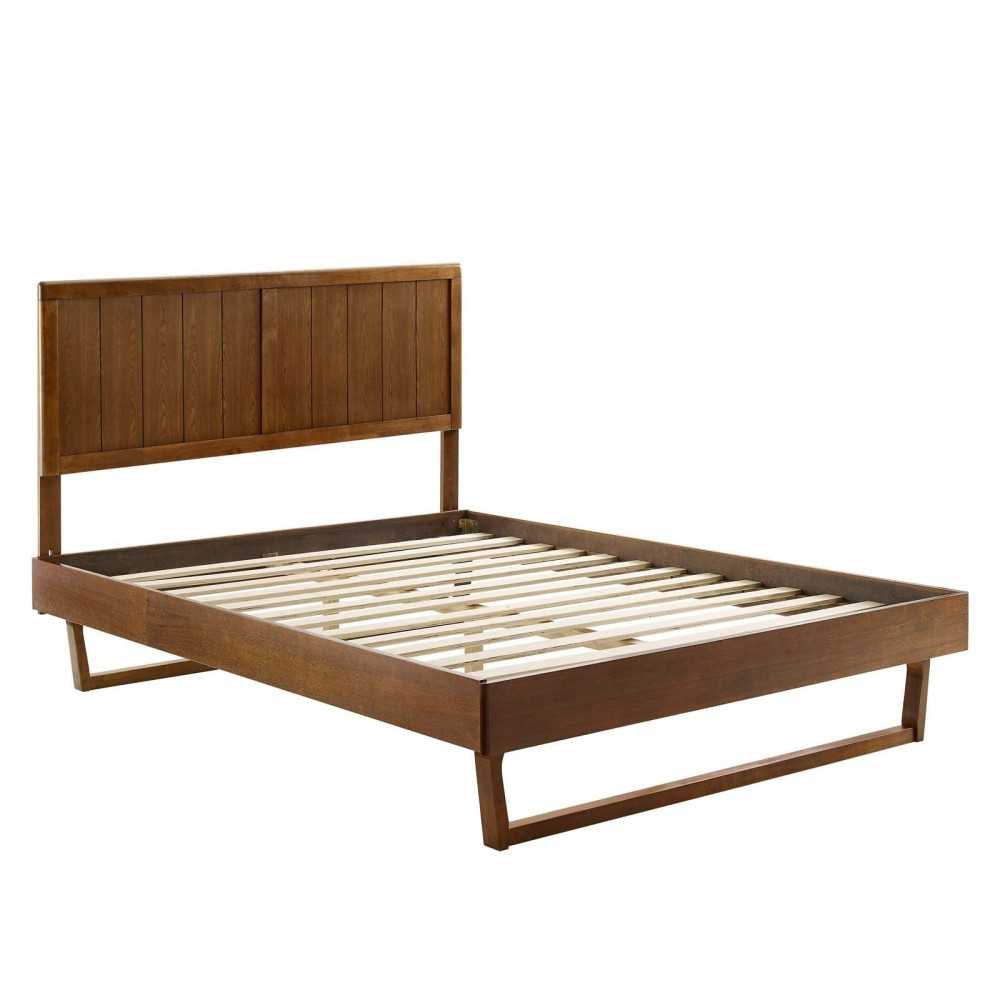 Alana Full Wood Platform Bed With Angular Frame, Walnut