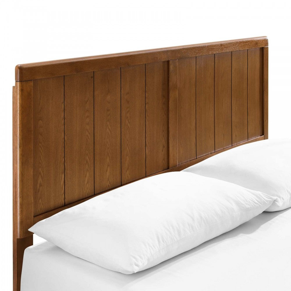 Alana Full Wood Platform Bed With Angular Frame, Walnut