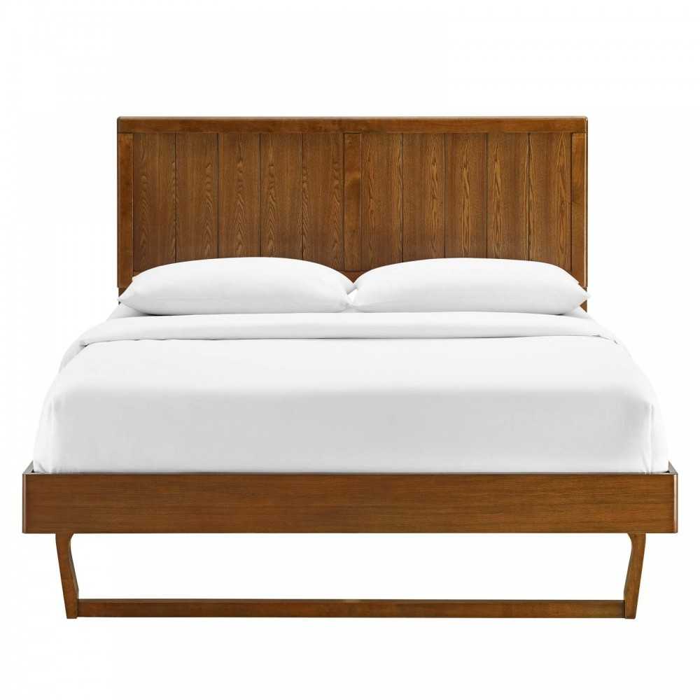 Alana Full Wood Platform Bed With Angular Frame, Walnut