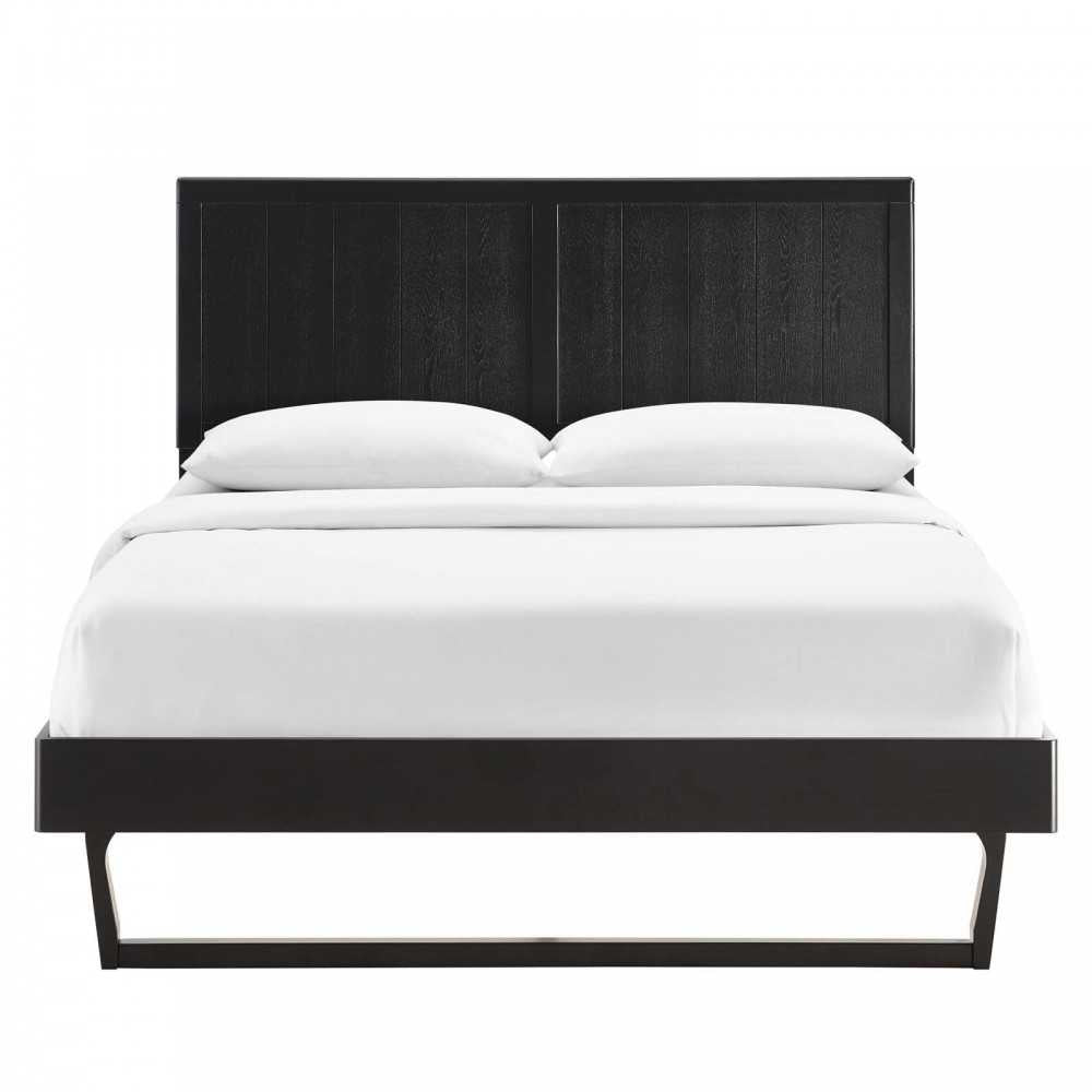 Alana Full Wood Platform Bed With Angular Frame, Black