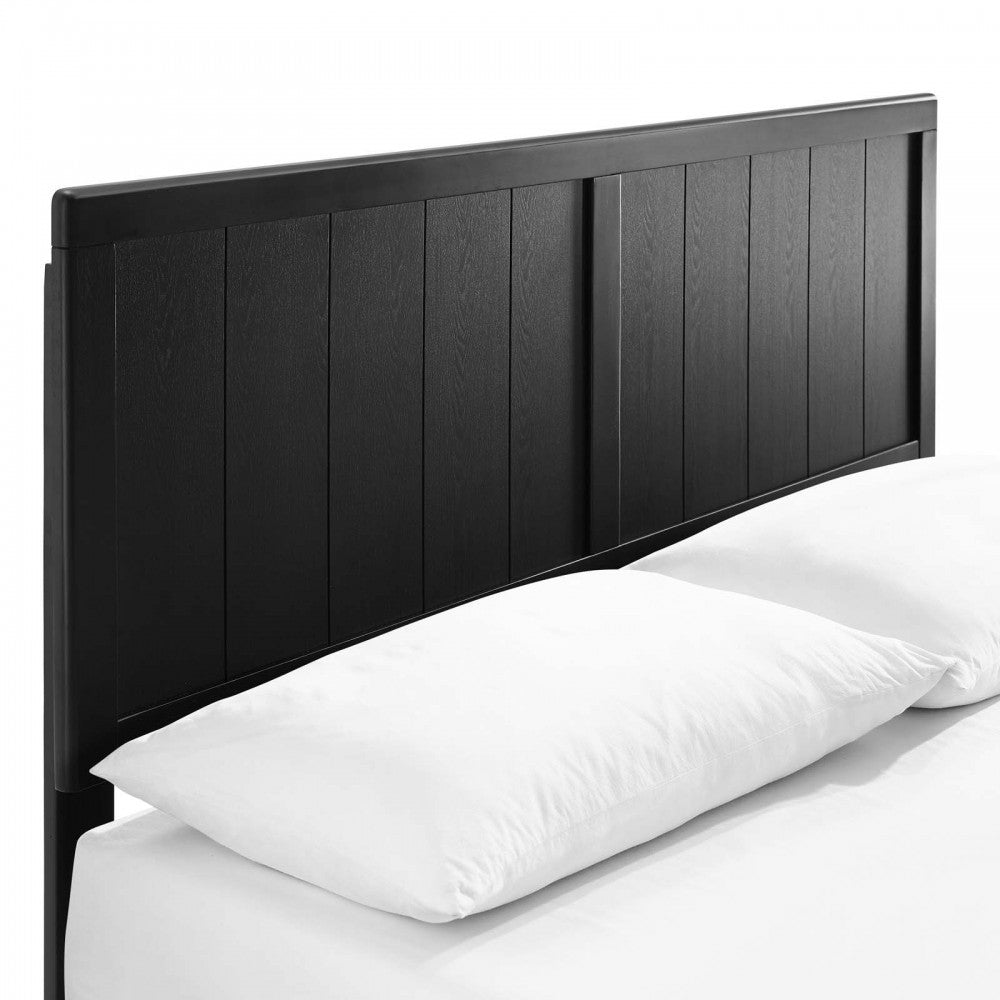 Alana Full Wood Platform Bed With Angular Frame, Black