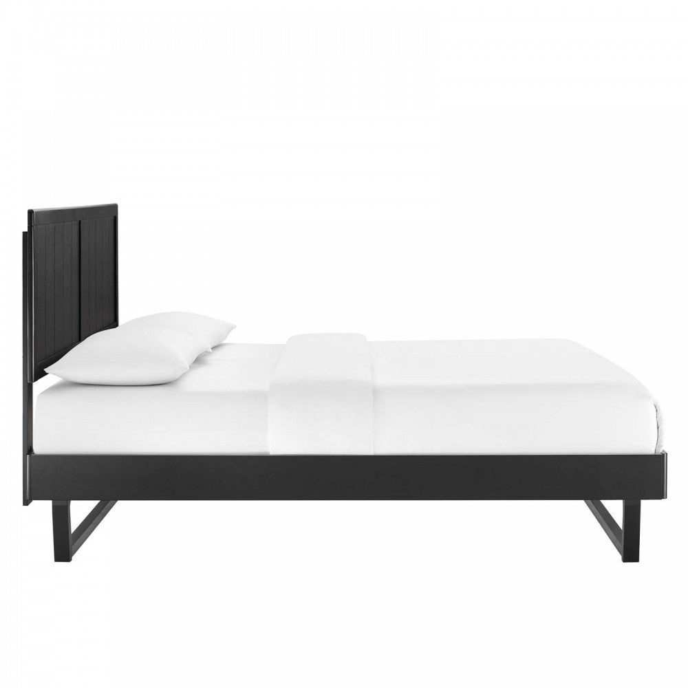 Alana Full Wood Platform Bed With Angular Frame, Black