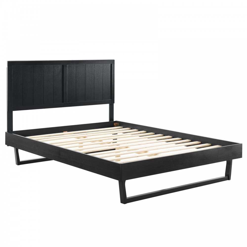 Alana Full Wood Platform Bed With Angular Frame, Black